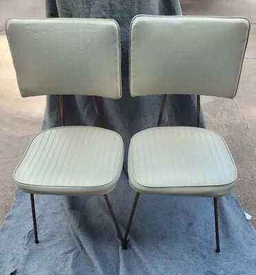 Two 1950s  Mid Century Modern (MCM) White Vinyl Metal Kitchen Dinette Chairs • $135