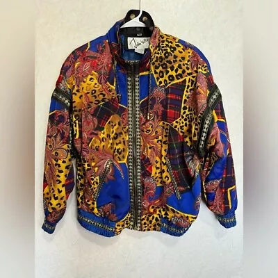 VINTAGE JOHN WEITZ Women Paisley Cheetah Mix Print Bomber Jacket Large Artsy • $40