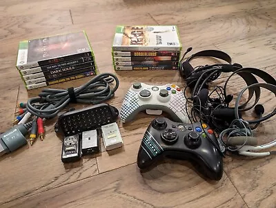 Xbox 360 Bundle With 10 Games 2 Controllers And Accessories Headsets Keypad • $79.99