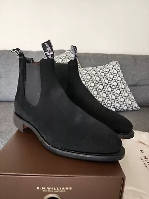 Rm Williams Comfort Macquarie Boots In Black Seude Size Au 8g Rrp $649  • $450