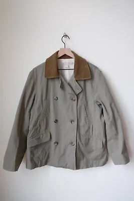 J Crew Barn Jacket Corduroy Collar Work Coat Gray Brown Shacket Double Breasted • $53.99