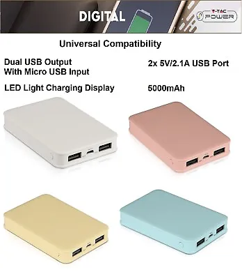 Portable Dual USB Power Bank Charger 5000mAh For Battery Backup For Mobile Phone • £9.99