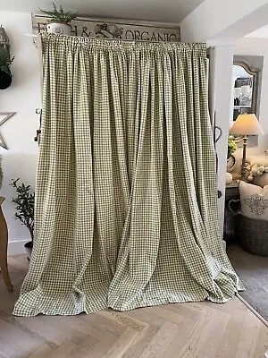 £40 • Buy Vintage Pale Green White Gingham Check Large Cotton Curtains 88D 88W
