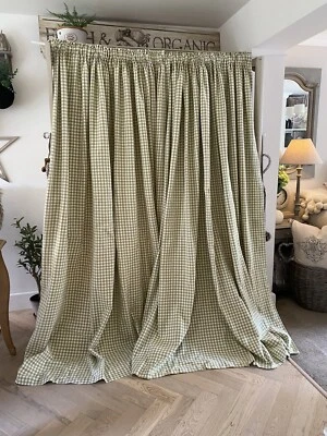 £40 • Buy Vintage Pale Green White Gingham Check Large Cotton Curtains 88D 88W