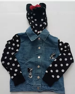 Disney Mickey &Minnie Mouse Girls Size 3T Black&White Polka Dots/Denim  Hoodie • $12