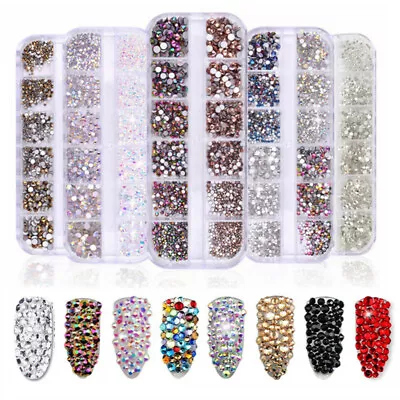 12 Grids Nail Art Rhinestones AB Crystal Glitter Diamond Mix Gems 3D Tips Decor • £4.67