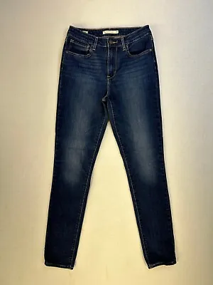 Levis Premium 721 High Rise Skinny Jeans Size 27 Women Big E Blue Dark Wash • $18.80