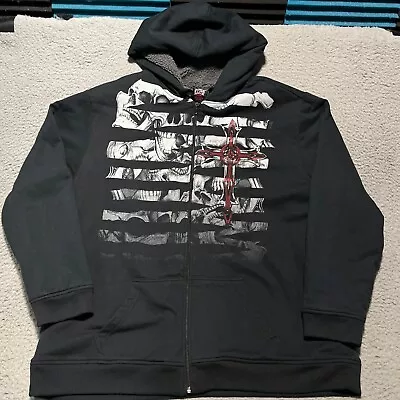 Affliction MMA Elite Jacket Mens 2XL Black Double Sided Hooded Sherpa Vintage • $110.49