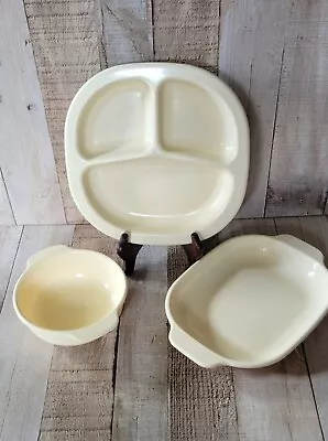 Vintage Rubbermaid Microwave Heatables Platter Bowl & Divided Plate Almond Set • $16