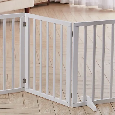 Folding Dog Gate 3 Panels Pet Fence Safety Barrier Divider Free Standing Doorway • £30.95