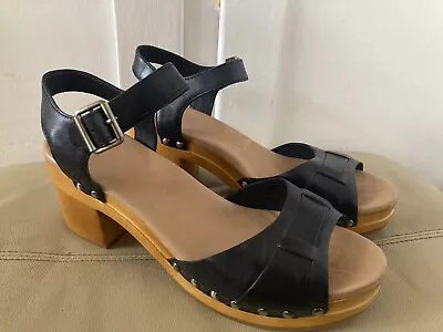 UGG Janie Black Leather Sandals Block Heel Clog Stud UK Size 6.5 EU39 • £29.99