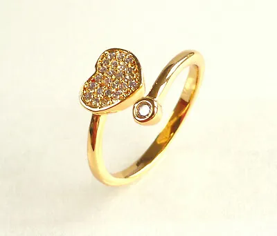 Women 24K Yellow Gold Plated Cubic Zirconia Heart Ring UK Size L M N O P Q • £11.27