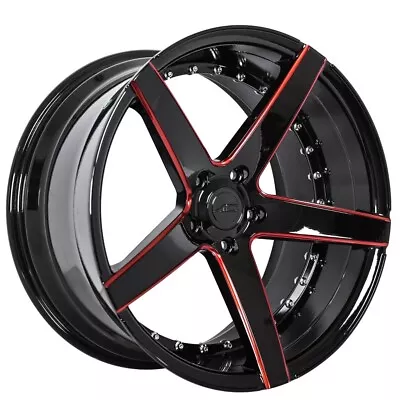 20  Staggered Ac Wheels Ac02 Gloss Black / Red Milled Extreme Concave Rims (c12) • $1099