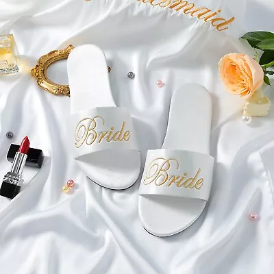 Satin Spa Slippers For Bride - Open Toe Hen Party Wedding Shoes Bridal Gift • £14.29