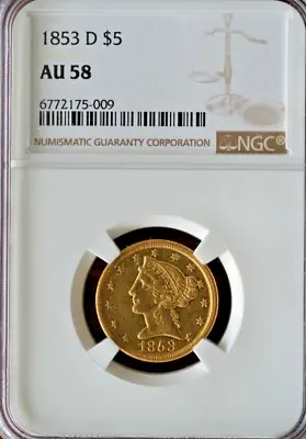 1853 D Large D 29 V Ngc 58 $5 Liberty Head Gold Currency Money Coin • $16550