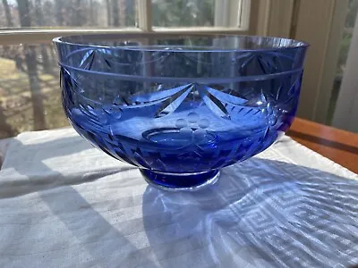 Vintage Reed & Barton Co Miller Rogaska Cobalt Blue Cut Glass Bowl  7 3/4  • $49