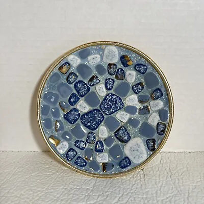 Vintage Mid Century Art Mosaic Pebble Blue White Tile Dish Plate Trinket Dish • $27