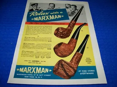 1945 Marxman Pipes  Relax With A Marxman ..1-page Sales Ad (357dd) • $8.99