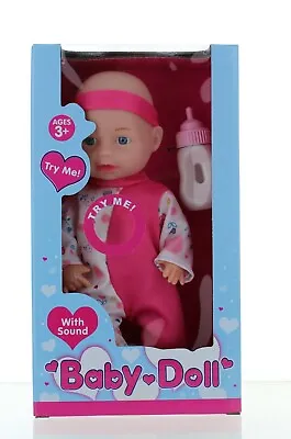 Baby Doll With 'Try Me' Sounds And Feeding Bottle Choice Of 3 Designs Toy Play • £9.99