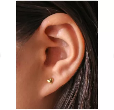 Flat Gold Plated 925 Sterling Silver Cute Heart Stud Earrings For Mens Womens • $19.99