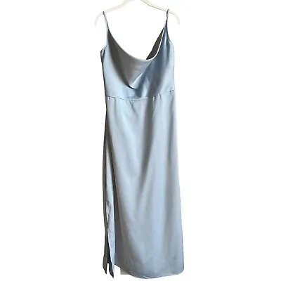 Taylor Ice Blue Satin Spaghetti Strap Cowl Neck Side Slit Maxi Slip Dress 20W • £47.23