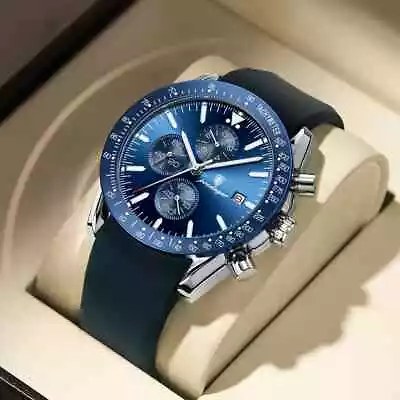 Men Watch Sport Chronograph Silicone Quartz Watches Waterproof Men's Wristwatch • £31.19