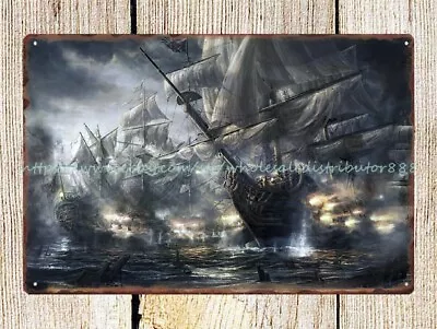 Dark Art Ship Boat Ocean Metal Tin Sign Wall Art Picture Nostalgic • £15.08