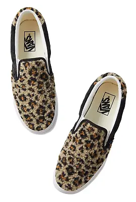 Vans Slip On Shoes Black Leopard Sherpa Faux Fur Women's Size 8 New NIB • $44.99