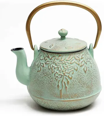 Japanese Cast Iron Teapot - 32 Oz Retro Design Stainless Steel Infuser Green • £46.13