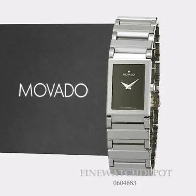 Authentic Movado Ladies Valor Tungsten Silver Tone Black Dial Watch 0604683 • $2295