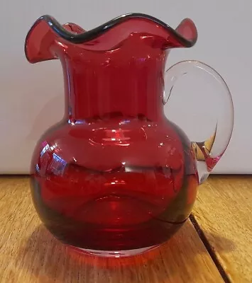 Cranberry Glass Jug With Fluted Rim By Royal Scot EXCELLENT CONDITION • £2.50