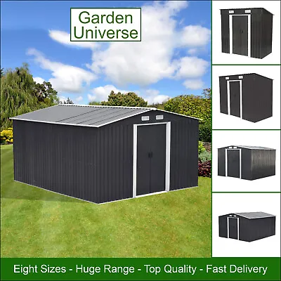 Garden Shed Metal 8 Sizes Garden Universe Storage Pent Apex Roofs Fast Ship Grey • £134.99