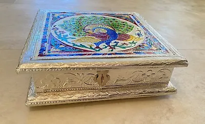 Hand Made Meenakari Metal Foil Trinket Fruit Jewelry Box Pre Owned • $35