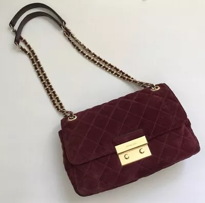 Michael Michael Kors Sloan Plum Quilted Suede Large Chain Shoulder Bag • $80