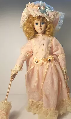 Design Debut Porcelain Doll 18 Inches Tall Michelle? With Parasol Stand & Hat • $19.99