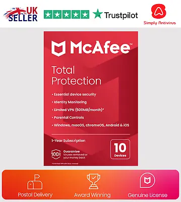 £17.99 • Buy McAfee Total Protection Antivirus 2023 - 10 Devices 1 Year - Delivery By Post