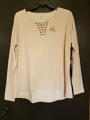 Cowgirl Tuff Western Shirt Women's L/S Tie Front Buckin' Horse XXL Cream H00609 • $29.99