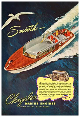 Chrysler Marine Engines With Chris Craft Boat – 1947 Vintage Poster • $19.95