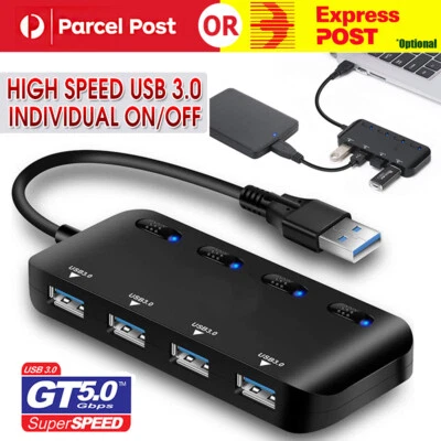 $11.21 • Buy Multi USB 3.0 Hub 4 Port High Speed Slim Compact Expansion Smart Splitter