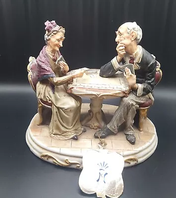 Vintage Capodimonte Porcelain Old Couple Playing Cards Figurine Made In Italy • $230