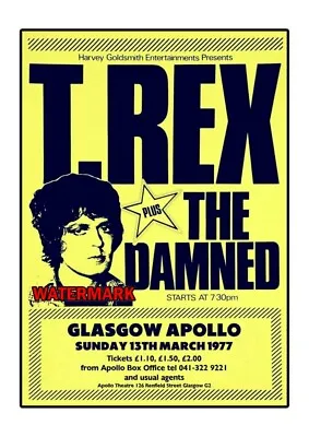 T.Rex & The Damned Gig Poster Print - A3 - Glasgow Apollo 1977 - Punk Rock. • £8.50
