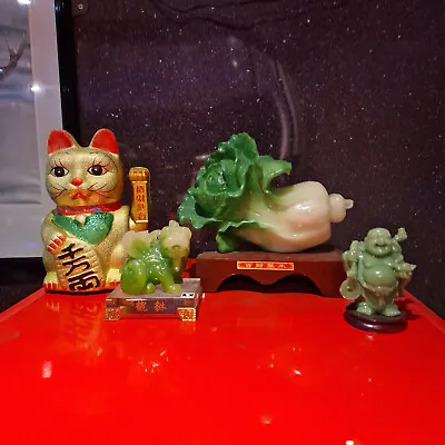 Chinese Asian Good Luck Jade Ornaments Lucky Cat Buddha Foo Dogs  • £39.99