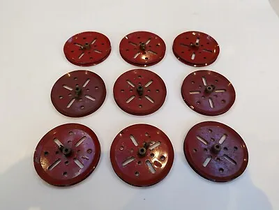 9 X  Meccano 3  Part 19b Pulleys Red With Set Screws • £6.99