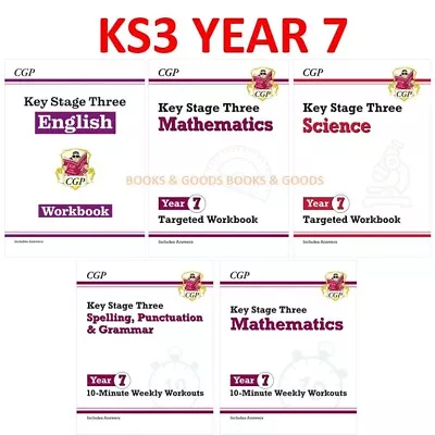 KS3 Year 7 Maths English Science 5 Books Bundle With Answer Cgp Key Stage 3 • £33.99