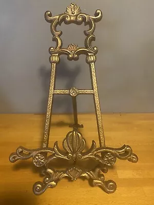 Victorian Style VTG.Brass Metal Easel-chain Display Stand 16” H Photo/Book/Frame • $38.50