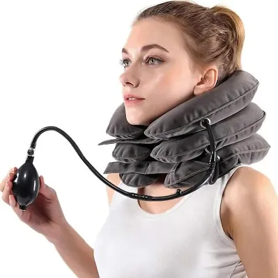 Inflatable Cervical Collar Neck Relief Traction Brace Support Stretcher Device • £12.95