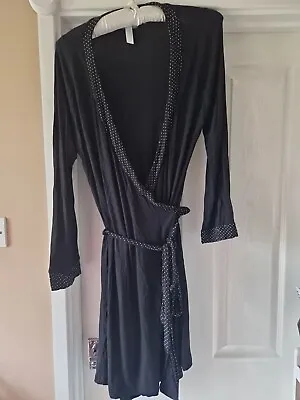  Dressing Gown Size 12-14 Black Polkadot Trim Matalan Summer 😊postage Offer  • £1