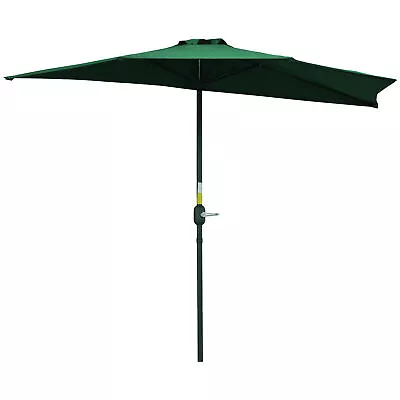 Outsunny 3(m) Half Round Parasol Garden Sun Umbrella Metal W/ Crank Green • £38.99