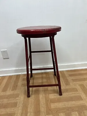 Vintage DRAFTING STOOL Industrial Metal Kitchen Bar Shop Chair Adjustable Red • $79.99