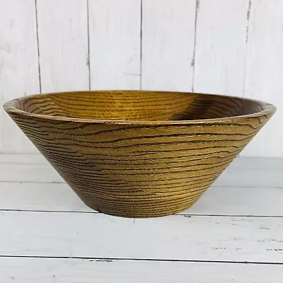 Vtg RUSTIC OAK Wooden Salad Bowl Large 12  Round Quality Heirloom Numbered 1027 • $19.99